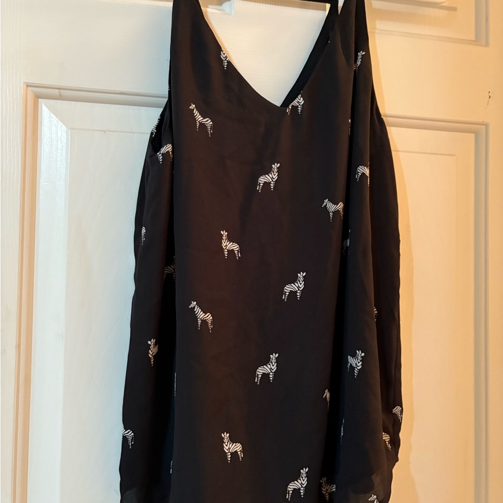LOFT Black Sleeveless Top with Animal Print
